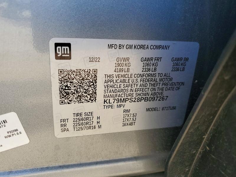 2023 Chevrolet Trailblazer მანქანა იყიდება აუქციონზე, vin: KL79MPS28PB097267, აუქციონის ნომერი: 59013846