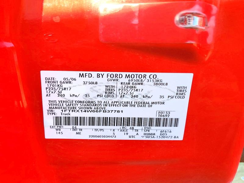 2006 Ford F150 მანქანა იყიდება აუქციონზე, vin: 1FTRX14W66FB37781, აუქციონის ნომერი: 55423936