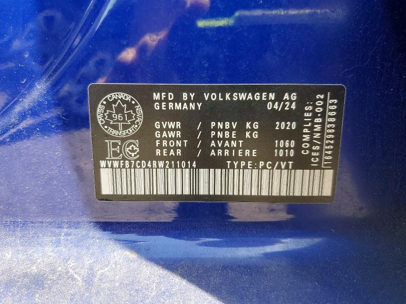 2024 Volkswagen Golf R მანქანა იყიდება აუქციონზე, vin: WVWFB7CD4RW211014, აუქციონის ნომერი: 55388036