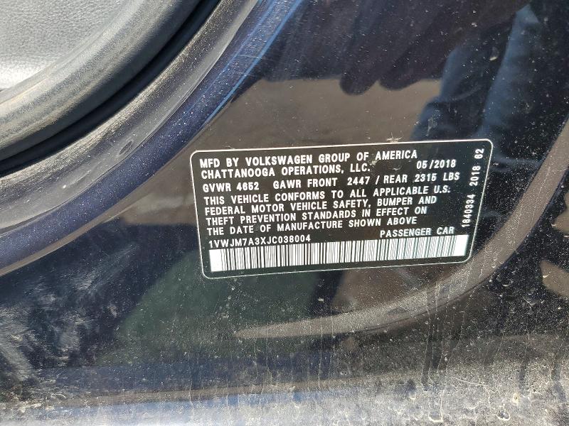 2018 Volkswagen Passat მანქანა იყიდება აუქციონზე, vin: 1VWJM7A3XJC038004, აუქციონის ნომერი: 55955756