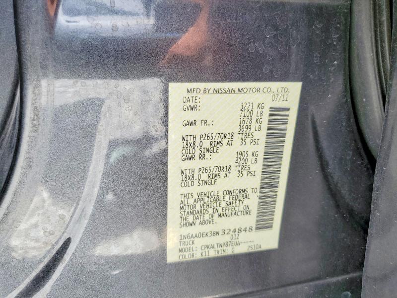 56076886 :رقم المزاد ، 1N6AA0EK3BN324848 vin ، 2011 Nissan Titan مزاد بيع