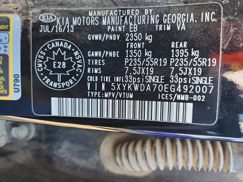 56964886 :رقم المزاد ، 5XYKWDA70EG492007 vin ، 2014 Kia Sorento مزاد بيع