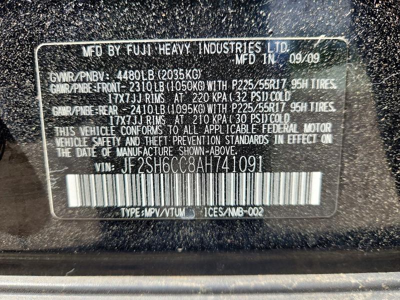 55952896 :رقم المزاد ، JF2SH6CC8AH741091 vin ، 2010 Subaru Forester مزاد بيع