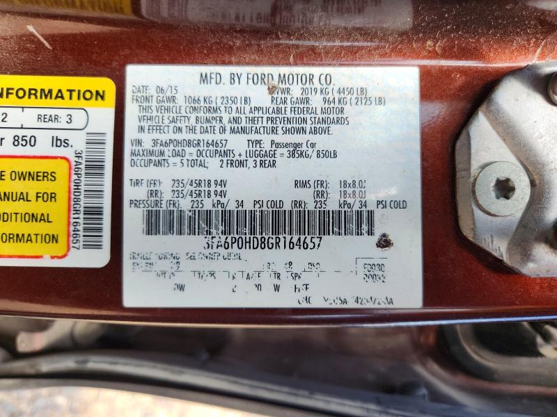 58928016 :رقم المزاد ، 3FA6P0HD8GR164657 vin ، 2016 Ford Fusion مزاد بيع