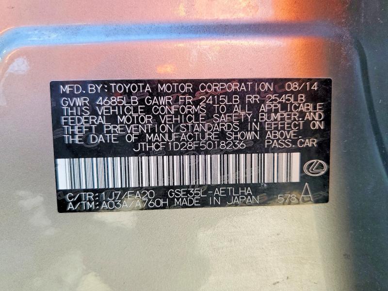 Aukcja sprzedaży 2015 Lexus Is, vin: JTHCF1D28F5018236, numer aukcji: 57222446