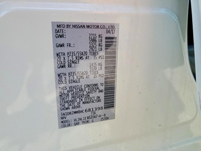 Продажа на аукционе авто 2017 Nissan Pathfinder, vin: 5N1DR2MM8HC681398, номер лота: 57370516