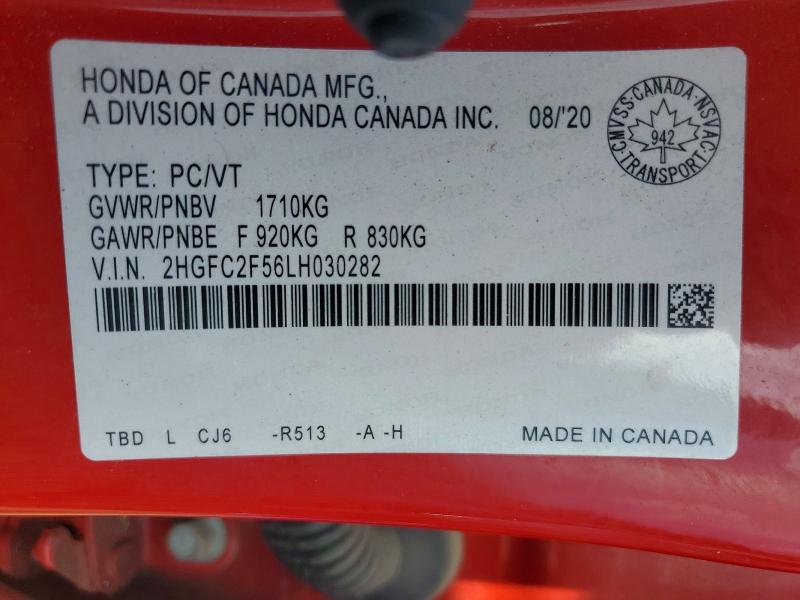 56589016 :رقم المزاد ، 2HGFC2F56LH030282 vin ، 2020 Honda Civic مزاد بيع