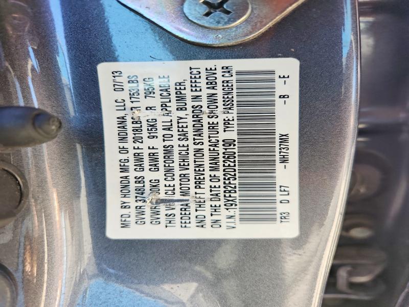 Aukcja sprzedaży 2013 Honda Civic, vin: 19XFB2F52DE260190, numer aukcji: 59168376