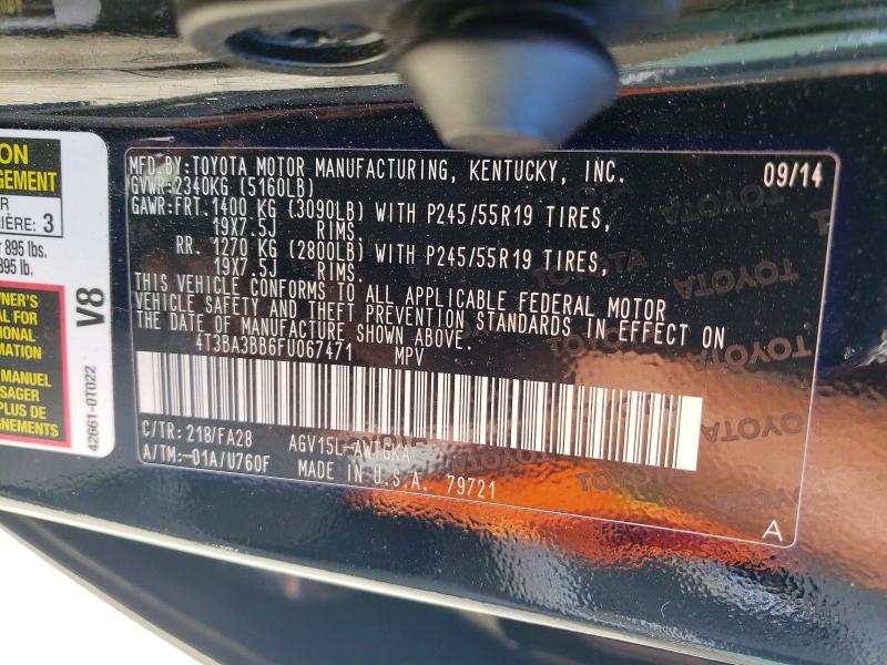 55715156 :رقم المزاد ، 4T3BA3BB6FU067471 vin ، 2015 Toyota Venza مزاد بيع