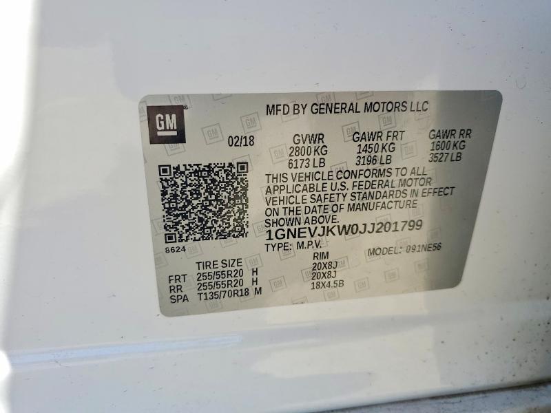 Aukcja sprzedaży 2018 Chevrolet Traverse, vin: 1GNEVJKW0JJ201799, numer aukcji: 57254976