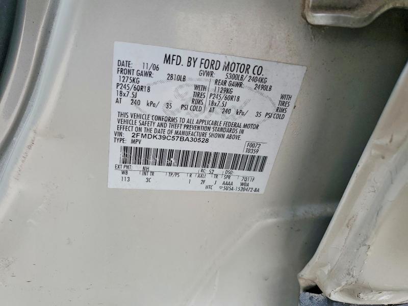 Продаж на аукціоні авто 2007 Ford Edge, vin: 2FMDK39C57BA30528, номер лоту: 55915256
