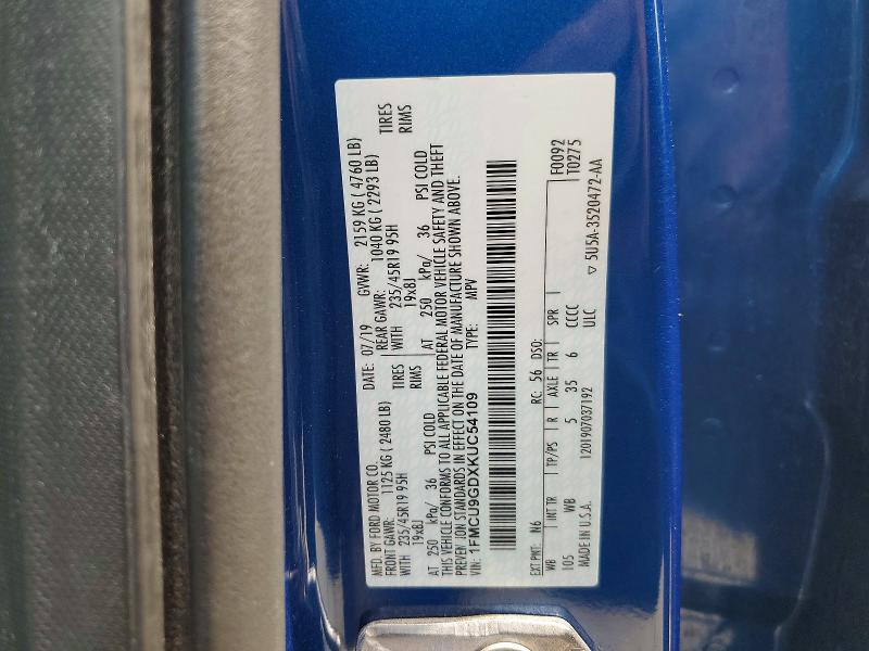 Aukcja sprzedaży 2019 Ford Escape, vin: 1FMCU9GDXKUC54109, numer aukcji: 58352936