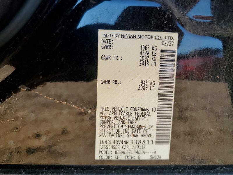 Aukcja sprzedaży 2022 Nissan Altima, vin: 1N4BL4BV4NN338811, numer aukcji: 57926016
