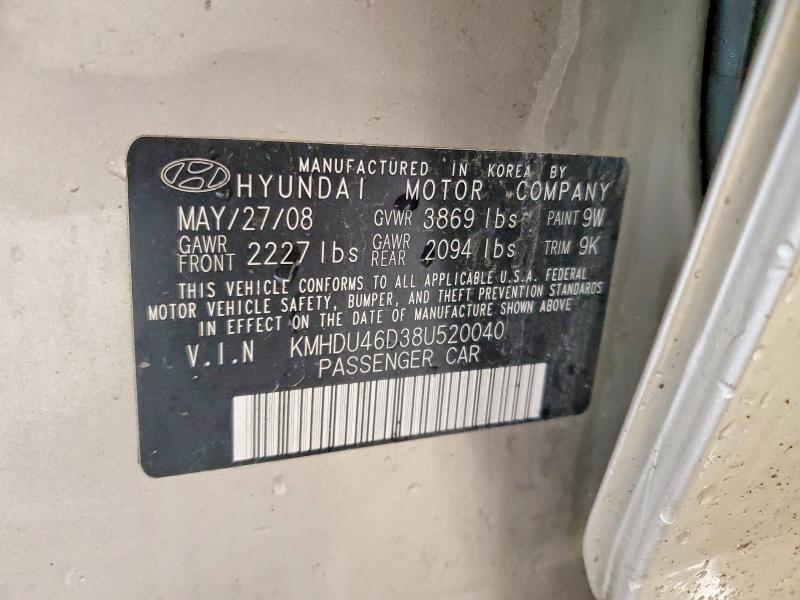 56458846 :رقم المزاد ، KMHDU46D38U520040 vin ، 2008 Hyundai Elantra مزاد بيع