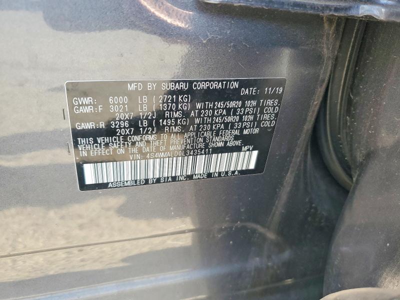 56630466 :رقم المزاد ، 4S4WMALD0L3435411 vin ، 2020 Subaru Ascent مزاد بيع