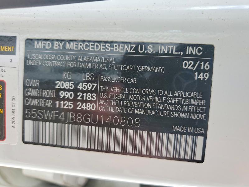 2016 Mercedes-benz C მანქანა იყიდება აუქციონზე, vin: 55SWF4JB8GU140808, აუქციონის ნომერი: 56683226