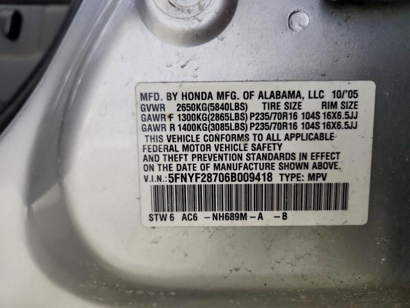 Продаж на аукціоні авто 2006 Honda Pilot, vin: 5FNYF28706B009418, номер лоту: 57512816