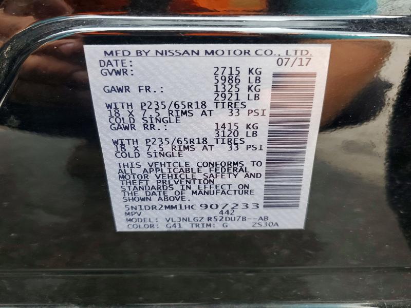 56791776 :رقم المزاد ، 5N1DR2MM1HC907233 vin ، 2017 Nissan Pathfinder مزاد بيع