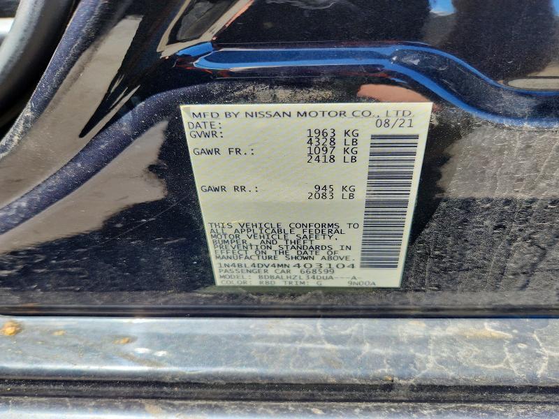 2021 Nissan Altima მანქანა იყიდება აუქციონზე, vin: 1N4BL4DV4MN403104, აუქციონის ნომერი: 54771866