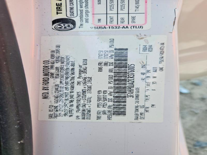 Продажа на аукционе авто 2012 Ford Fusion, vin: 3FAHP0JA2CR376005, номер лота: 59007976