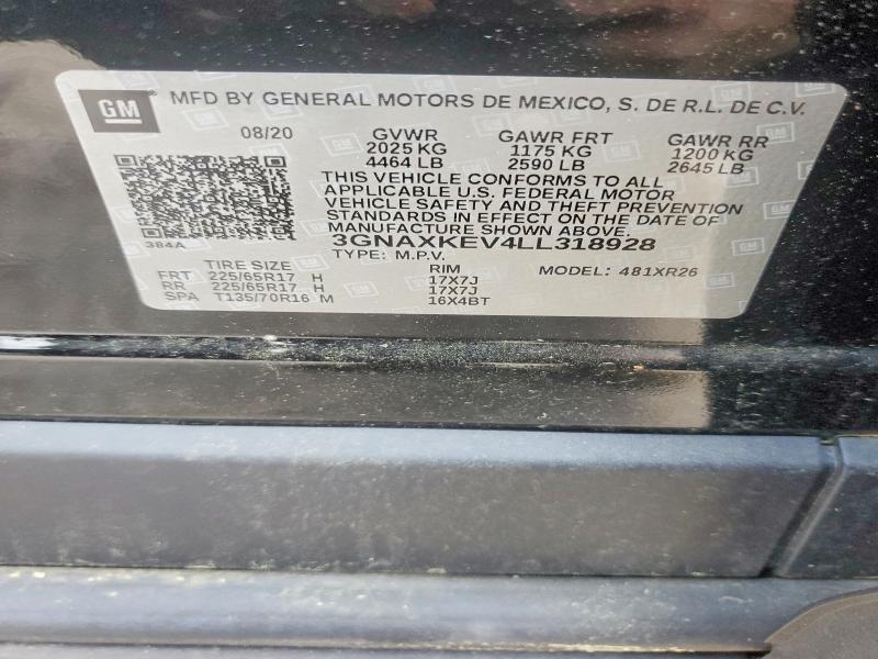 Aukcja sprzedaży 2020 Chevrolet Equinox, vin: 3GNAXKEV4LL318928, numer aukcji: 57468356