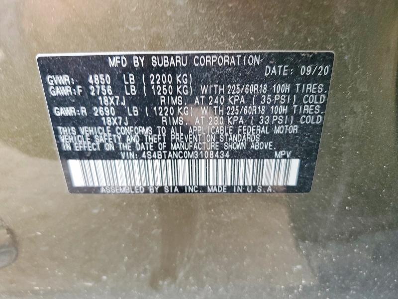 Продажа на аукционе авто 2021 Subaru Outback, vin: 4S4BTANC0M3108434, номер лота: 57507006