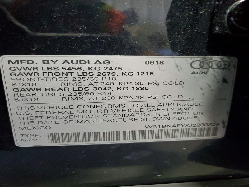 54904396 :رقم المزاد ، WA1BNAFY8J2200329 vin ، 2018 Audi Q5 مزاد بيع