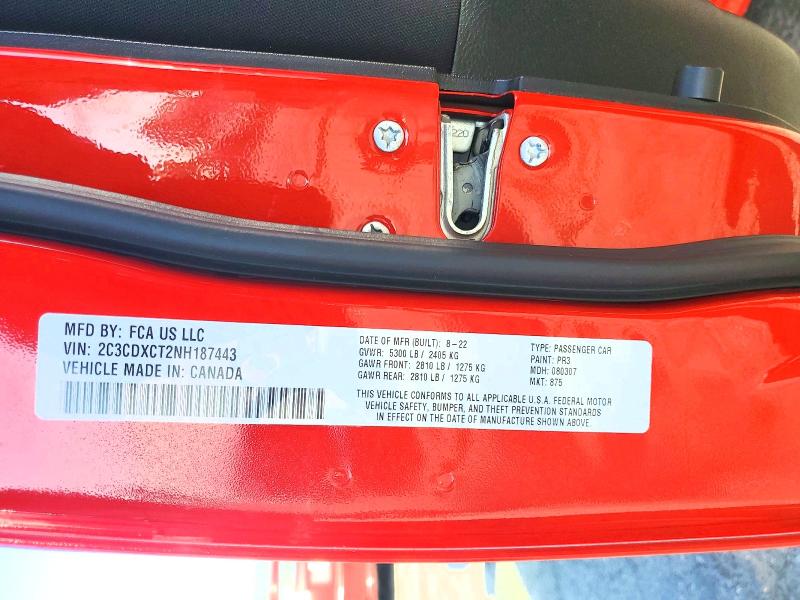 2022 Dodge Charger მანქანა იყიდება აუქციონზე, vin: 2C3CDXCT2NH187443, აუქციონის ნომერი: 57583116