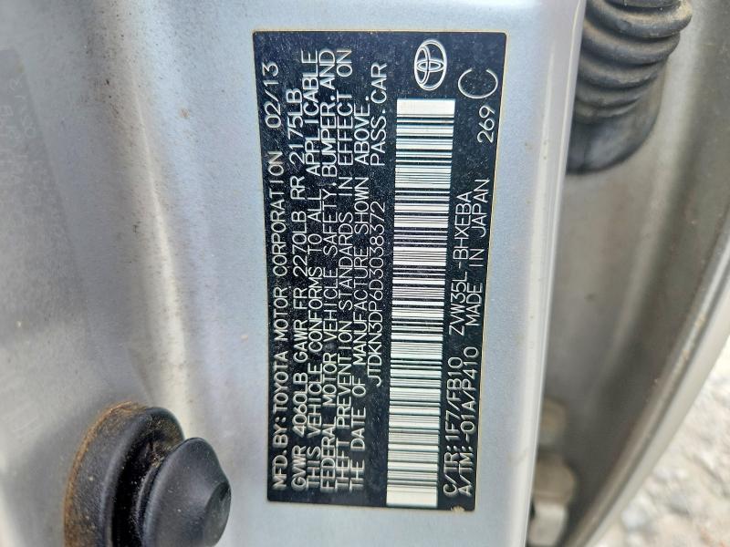 56407626 :رقم المزاد ، JTDKN3DP6D3038372 vin ، 2013 Toyota Prius Plug-in Hybrid مزاد بيع
