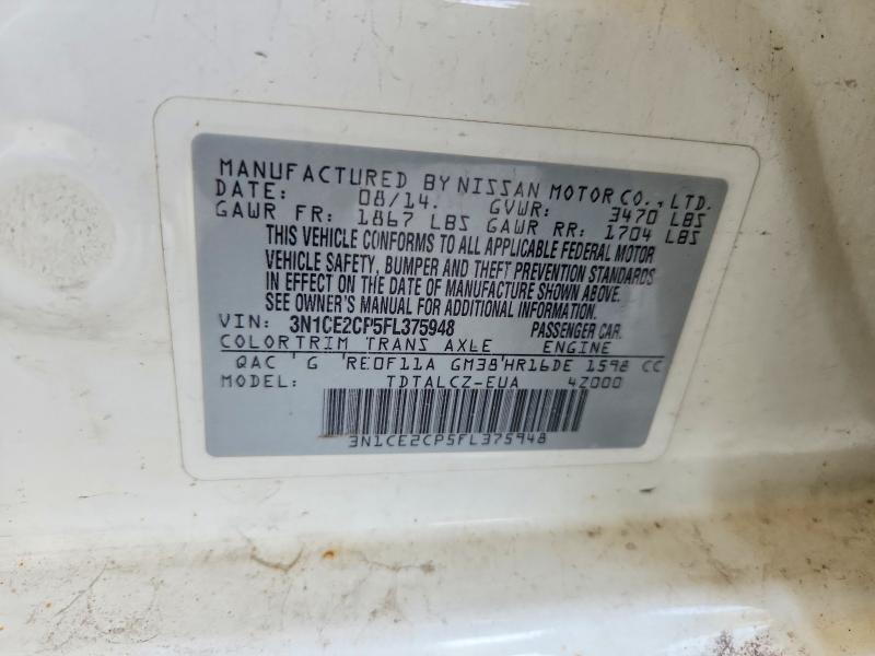 2015 Nissan Versa Note მანქანა იყიდება აუქციონზე, vin: 3N1CE2CP5FL375948, აუქციონის ნომერი: 59607156