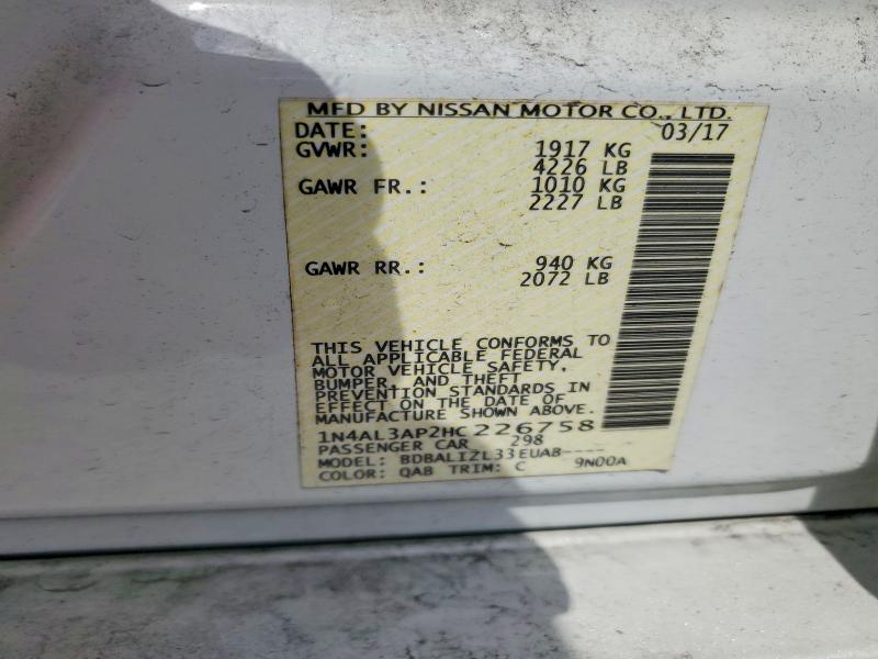 56961096 :رقم المزاد ، 1N4AL3AP2HC226758 vin ، 2017 Nissan Altima مزاد بيع