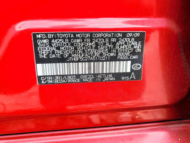 Продажа на аукционе авто 2010 Lexus Is, vin: JTHBF5C27A5110211, номер лота: 56700476