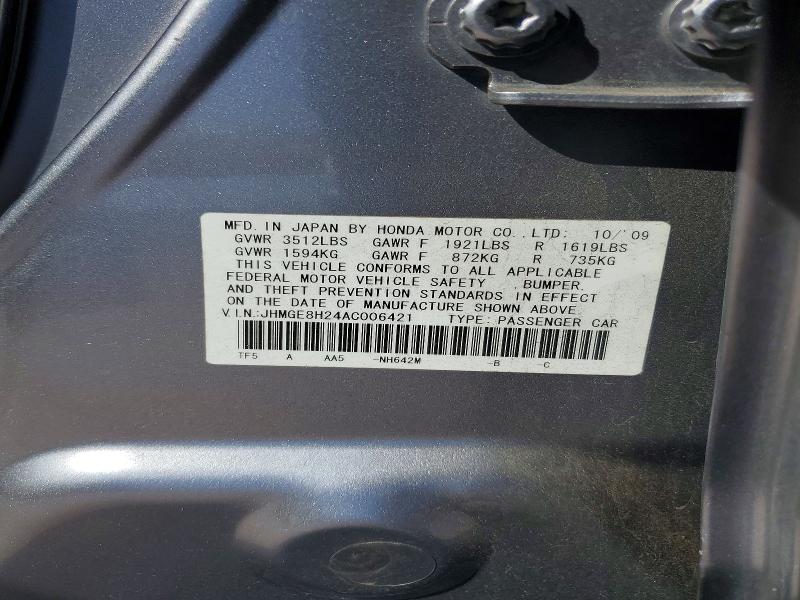Продаж на аукціоні авто 2010 Honda Fit, vin: JHMGE8H24AC006421, номер лоту: 85629475