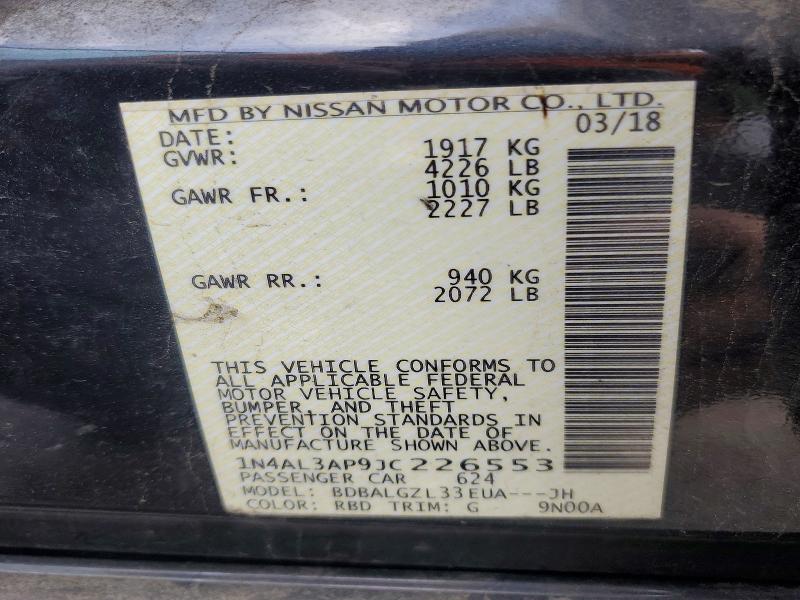 2018 Nissan Altima მანქანა იყიდება აუქციონზე, vin: 1N4AL3AP9JC226553, აუქციონის ნომერი: 58528376