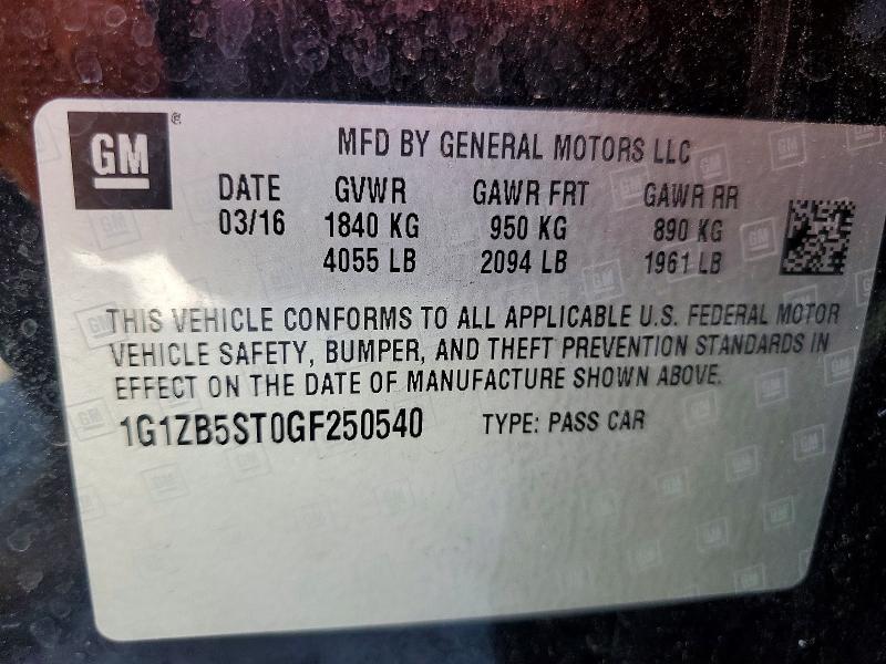 Aukcja sprzedaży 2016 Chevrolet Malibu, vin: 1G1ZB5ST0GF250540, numer aukcji: 56250976
