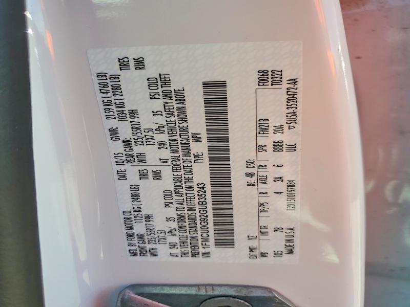 57176936 :رقم المزاد ، 1FMCU0G92GUB35243 vin ، 2016 Ford Escape مزاد بيع