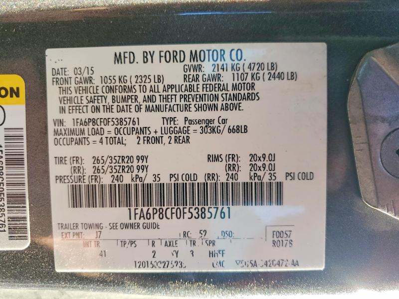 Продаж на аукціоні авто 2015 Ford Mustang, vin: 1FA6P8CF0F5385761, номер лоту: 56105026