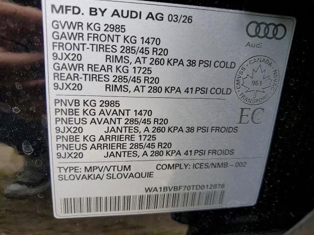 Продажа на аукционе авто 2026 Audi Q7, vin: WA1BVBF70TD012876, номер лота: 57252116
