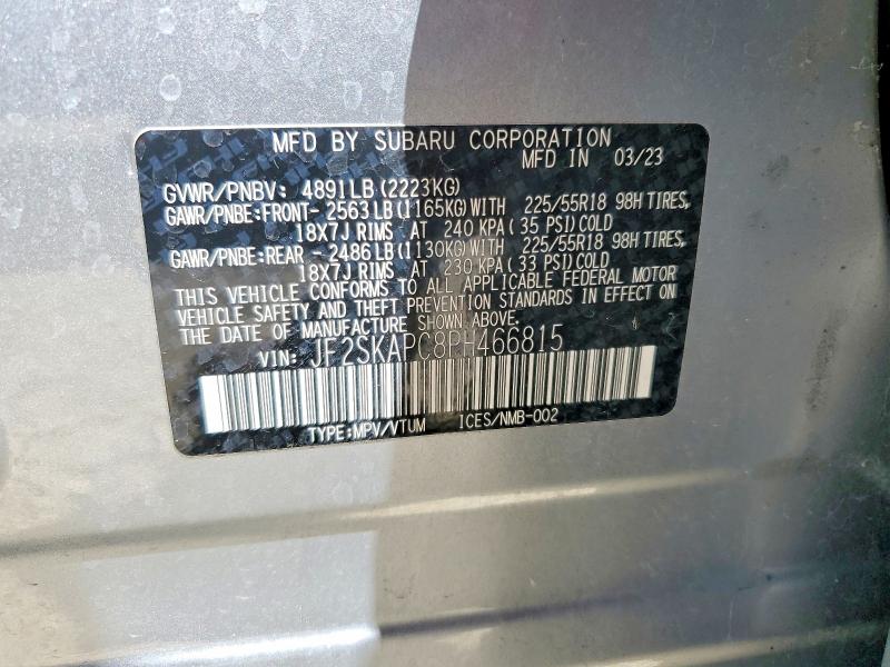 Продажа на аукционе авто 2023 Subaru Forester, vin: JF2SKAPC8PH466815, номер лота: 56822136