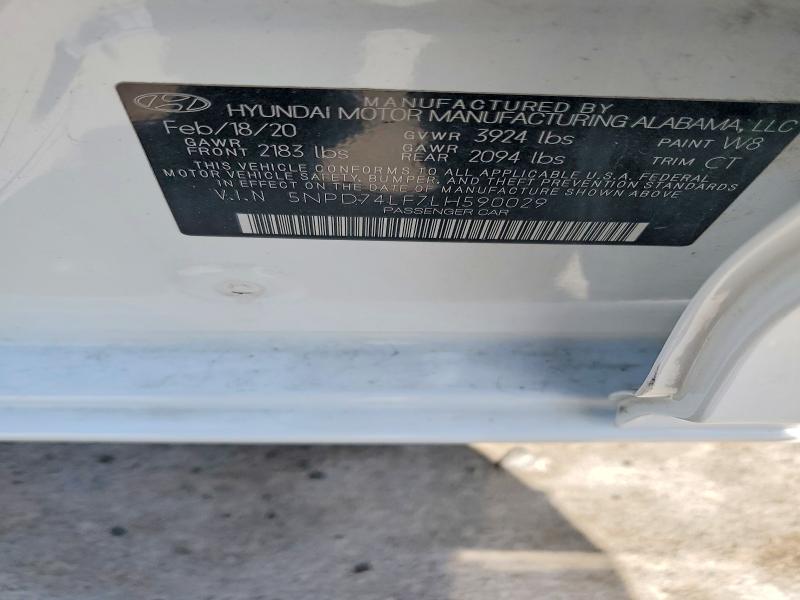 58783756 :رقم المزاد ، 5NPD74LF7LH590029 vin ، 2020 Hyundai Elantra مزاد بيع
