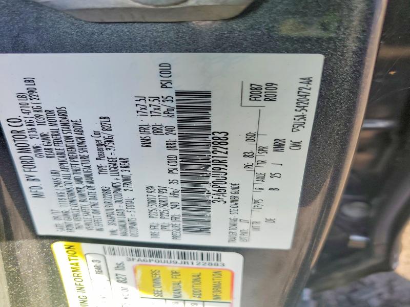 2018 Ford Fusion მანქანა იყიდება აუქციონზე, vin: 3FA6P0UU9JR122883, აუქციონის ნომერი: 58969516