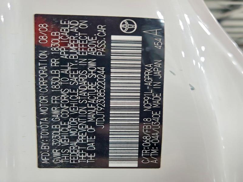 Aukcja sprzedaży 2008 Toyota Yaris, vin: JTDJT923085220244, numer aukcji: 57208486