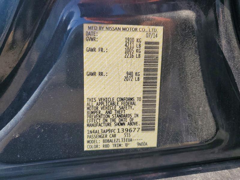 57477656 :رقم المزاد ، 1N4AL3AP9FC139677 vin ، 2015 Nissan Altima مزاد بيع