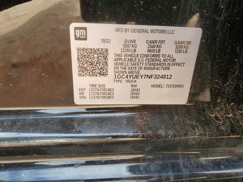 2022 Chevrolet Silverado მანქანა იყიდება აუქციონზე, vin: 1GC4YUEY7NF324812, აუქციონის ნომერი: 56507536