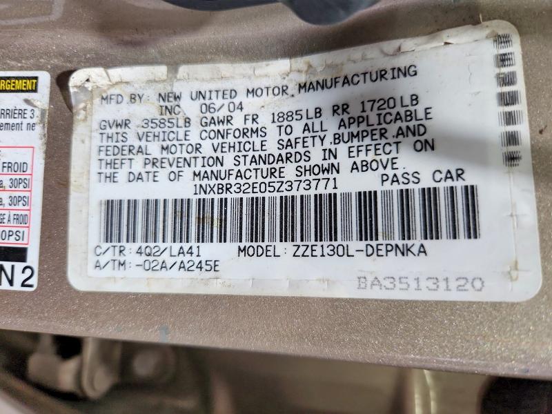 Aukcja sprzedaży 2005 Toyota Corolla, vin: 1NXBR32E05Z373771, numer aukcji: 58613256