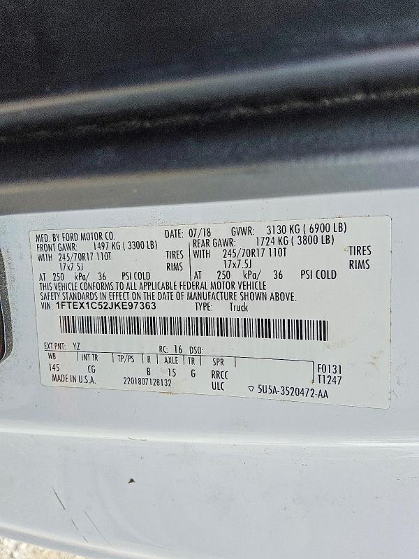 Продажа на аукционе авто 2018 Ford F150, vin: 1FTEX1C52JKE97363, номер лота: 54282846
