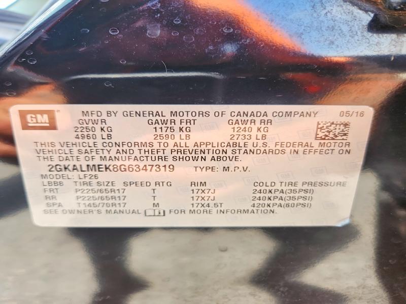 Aukcja sprzedaży 2016 Gmc Terrain, vin: 2GKALMEK8G6347319, numer aukcji: 57554546
