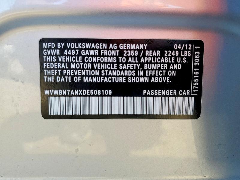 Продаж на аукціоні авто 2013 Volkswagen Cc, vin: WVWBN7ANXDE508109, номер лоту: 58896736