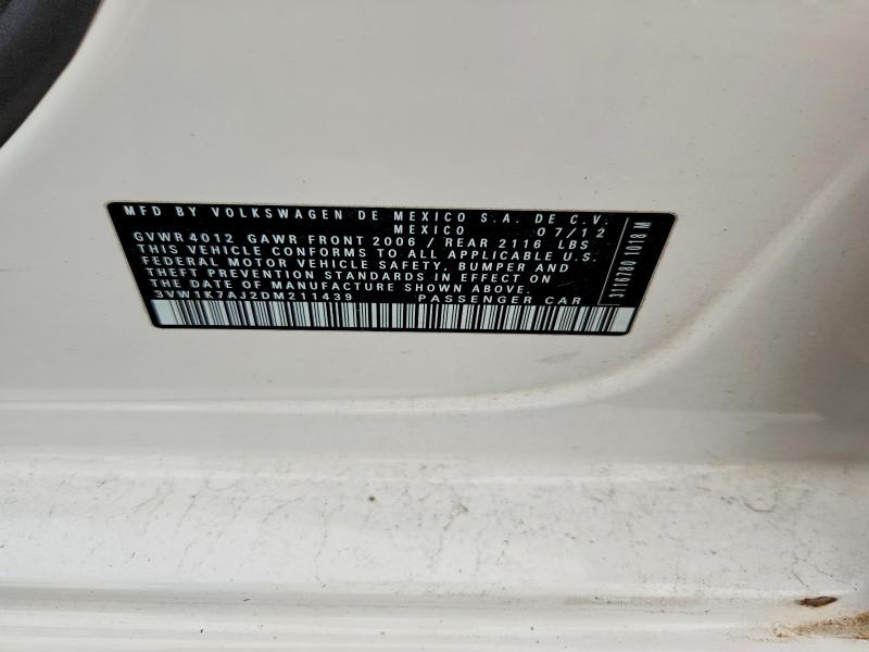 Aukcja sprzedaży 2013 Volkswagen Jetta, vin: 3VW1K7AJ2DM211439, numer aukcji: 57568006