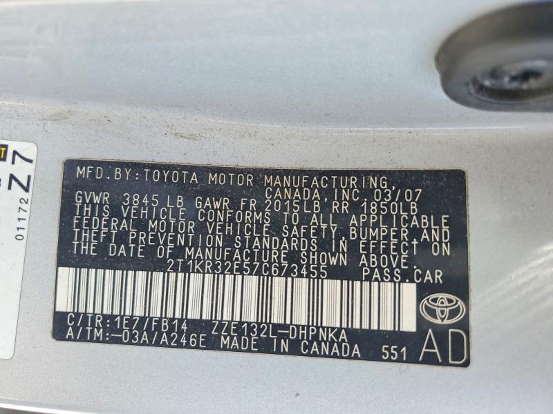2007 Toyota Corolla Matrix მანქანა იყიდება აუქციონზე, vin: 2T1KR32E57C673455, აუქციონის ნომერი: 55381656